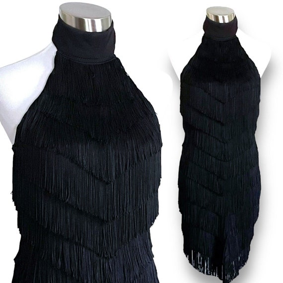 Vintage 90's Guess Collection Women's Black Fringe Dress
