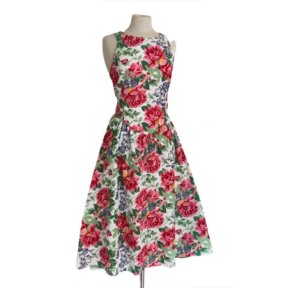 Vintage 1980's Womens Rose Floral Midi Dress / Co… - image 4