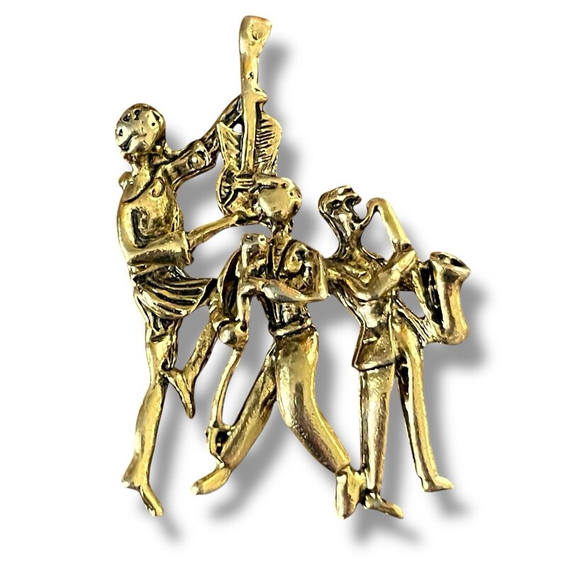 Vintage jazzband Motown-musikerbrosch / guldfärgad figurnål / musikfestival Mardi Gras / vintage kostymsmycken bild 5