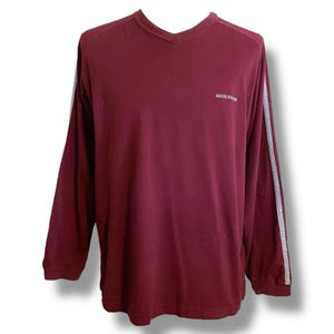 Vintage 90's Abercrombie & Fitch Men's Shirt / Size X-Large / Burgundy and Gray Sleeve Stripe V-neck Long Sleeve Top / 90's Fashion