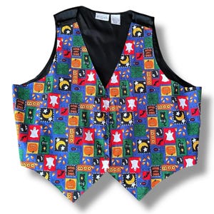 Vintage 90&#39;s Women&#39;s Halloween Vest / Plus Size 2X / Ghosts, Black Cats, Candy Corn & Spiders / Vintage Novelty Vest
