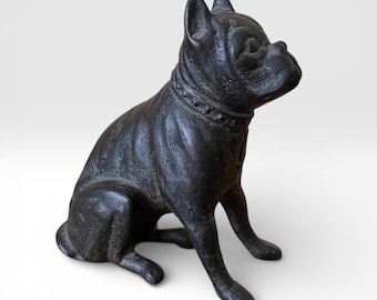 Vintage Hubley gietijzeren bank / antieke Boston Terrier zittende hond Coin Penny Bank / nr. 826