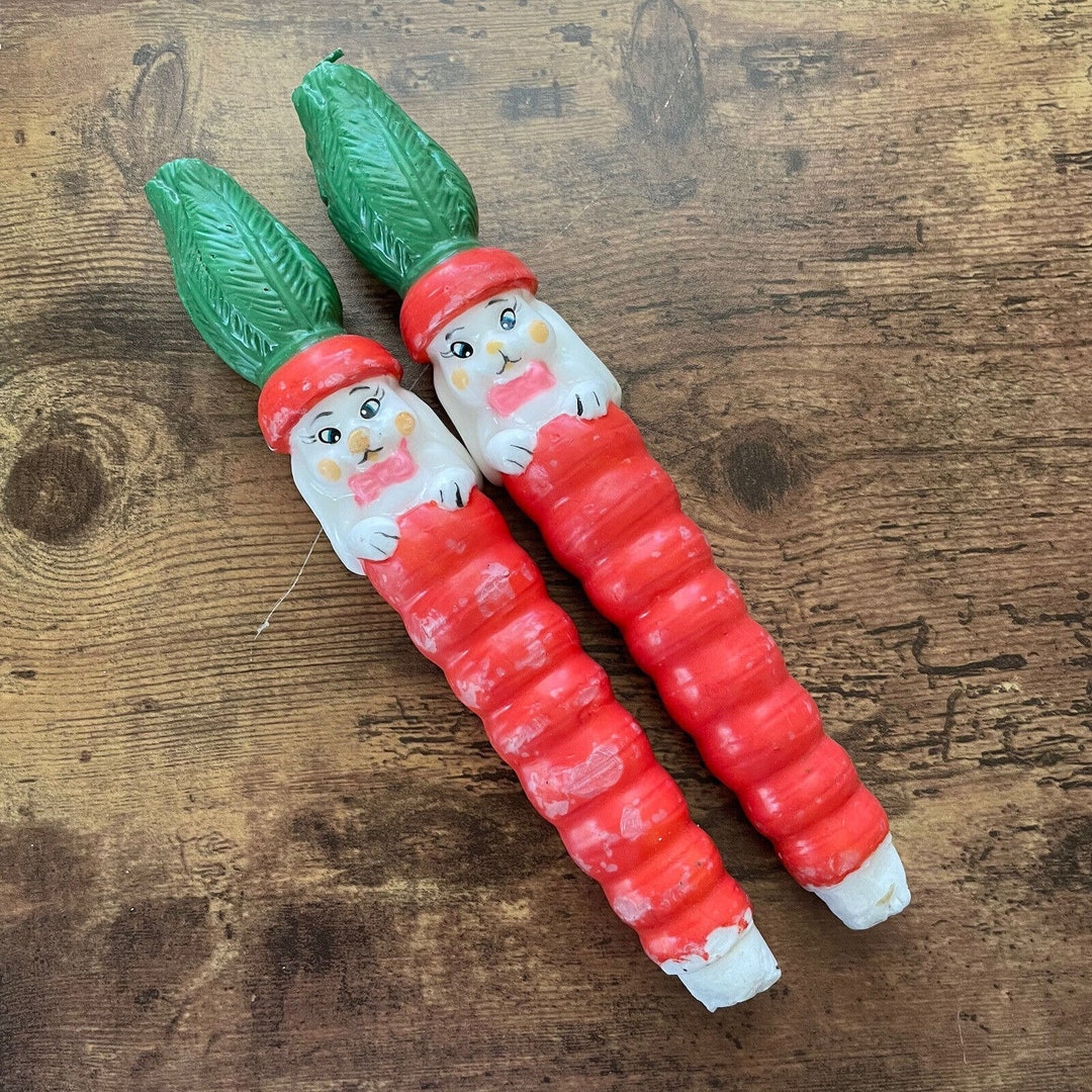 Vintage Easter Kitsch / Bunny & Carrot Candle / Two Rabbit 10