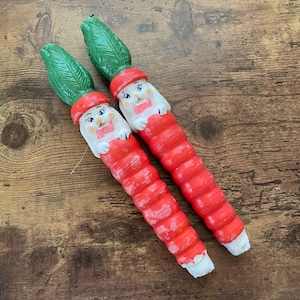 Vintage Easter Kitsch / Bunny & Carrot Candle / Two Rabbit 10&quot; Tapers / Vintage Holiday Decor