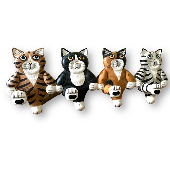 Vintage Pier 1 Imports Cat Coat Rack Wood Handcrafted 4 Paw Peg Hook Wall Hanger Etsy