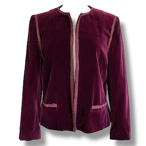 Vintage 1970&#39;s Women&#39;s Velvet Jacket / Size Medium / Merlot Red Boho Open Front Jacket