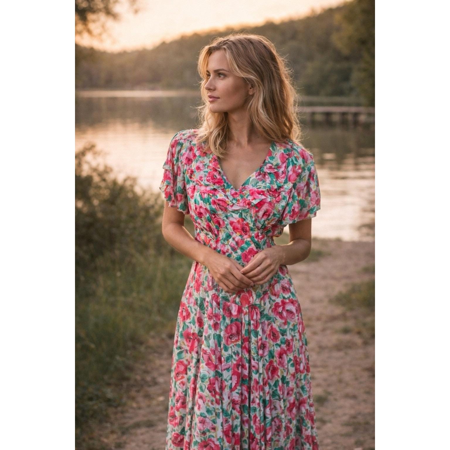 Chemisier Vintage 90s – Impression Fluo Allover Floral, Made In France, Taille L