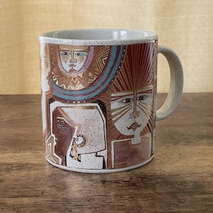 Vintage Laurel Burch Primordial Dream Stoneware Mug / Made in Japan / Metallic Gold Tribal Coffee Cup