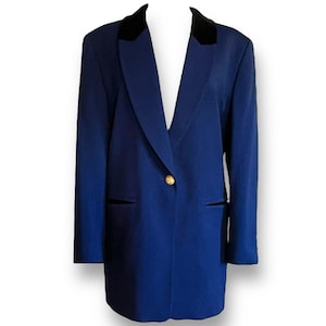 Vintage Escada x Margaretha Ley Women/s Blazer / Size 40 US 10 / Navy Blue Wool & Black Velvet Jacket