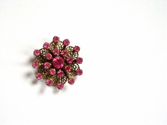 Vintage 1950's Brooch / 50's Pink Rhinestone Flor… - image 2