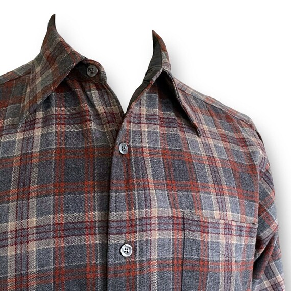 Vintage 1970's Pendleton Men's Shirt / Gray Plaid… - image 5