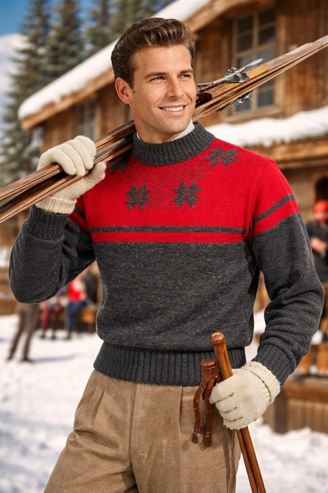Vintage 1950's Men's Fashion Hill Nordic Ski Sweater / 100% Virgin