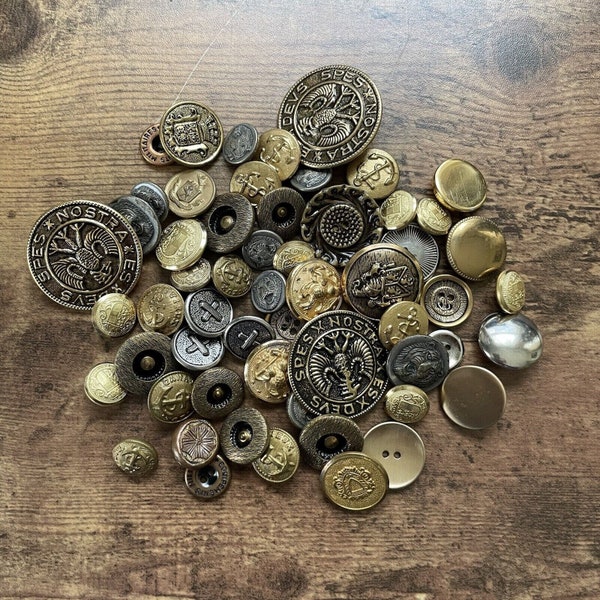 Lot of Vintage Military Buttons / Gold & Bronze Crested Lion Face Navy Army Buttons /  Button Destash