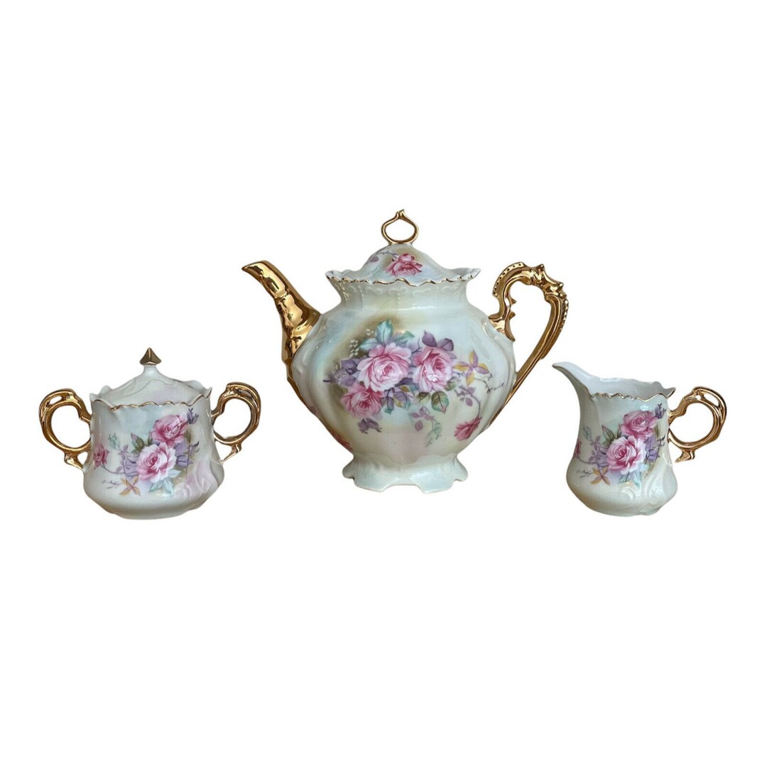Vintage Lefton China Heritage Garden Rose Tea Set / Hand Painted Floral ...