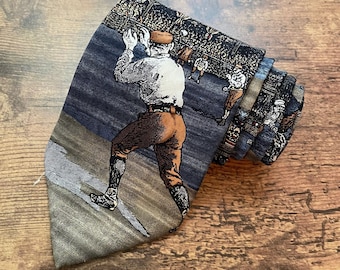Americana by MBP Men's Silk Necktie / Old Tyme Baseball Patriotic USA Novelty Theme Tie / Vintage Menswear / A Gift For Him