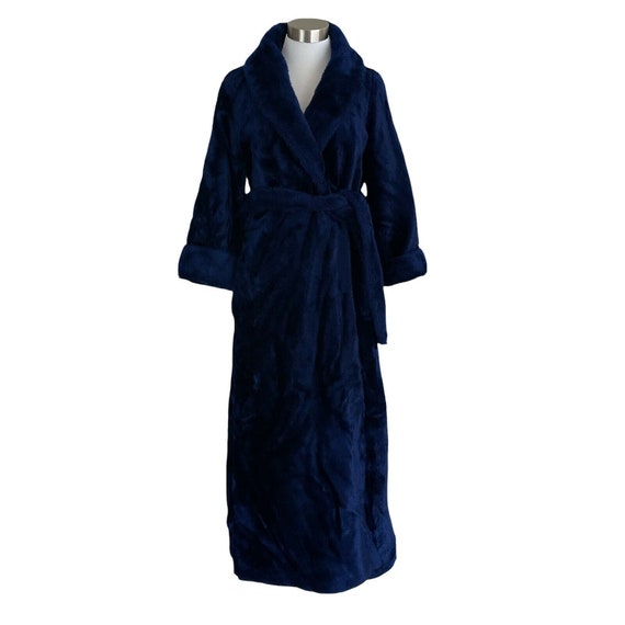 Vintage Navy Blue Faux Fur Robe / Fuzzy Plush Bel… - image 2