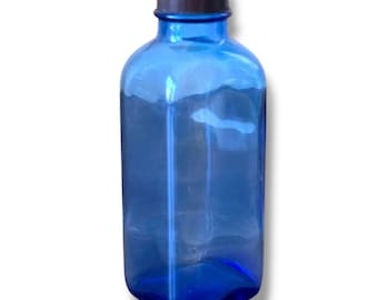 Vintage Cobalt Blue Glass Medicine Bottle / 6" Apothecary Bottle / Vintage Pharmacy Bottle with Screw On Cap / Vintage Movie Prop