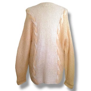 Vintage 1980&#39;s Linda Allard for Ellen Tracy Women&#39;s Mohair Cardigan / Size Medium / Two Tone Oversized Cable Knit Sweater