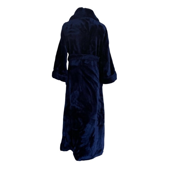 Vintage Navy Blue Faux Fur Robe / Fuzzy Plush Bel… - image 4