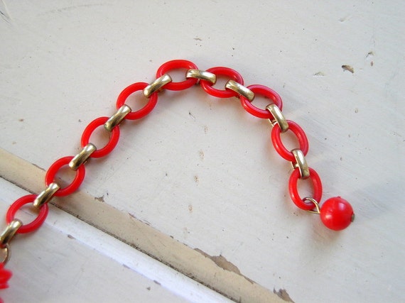 Vintage 1950's Poinsetta Necklace / 50's Red Flor… - image 4