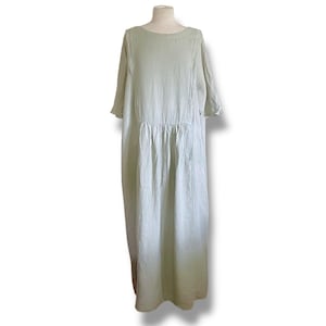 Vintage Cut Loose Women’s Linen Dress / Size Large / Sage Green Maxi Dress / Lagenlook Dress / Minimalist Vintage