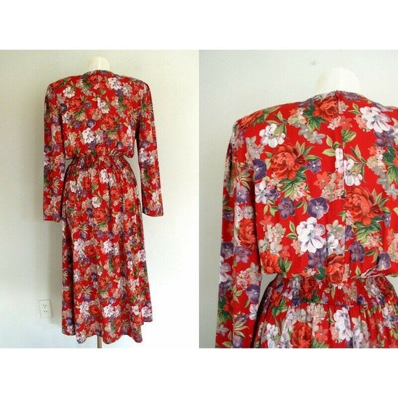 Vintage 90's Cottagecore Dress / Chaus Red Rayon … - image 10