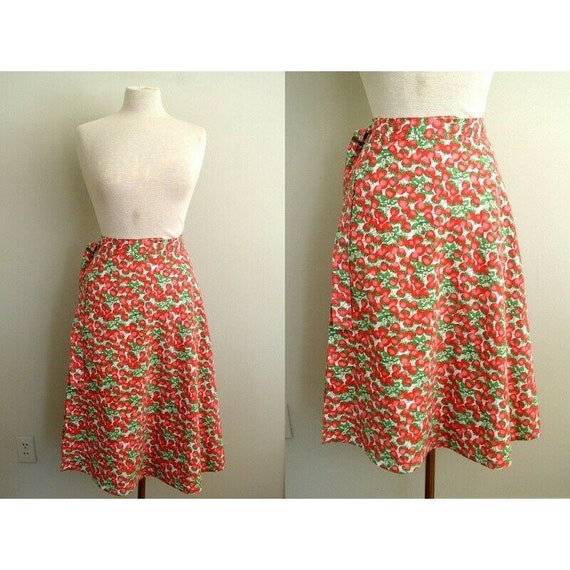 Vintage 1970s Womens Strawberry Floral Midi / Berr