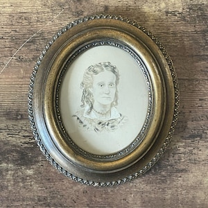 Antique 19th Century Harriet Beecher Stowe Miniature Portrait Painting in Gouache