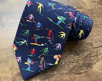 Vintage 90's Alynn Neckwear Silk Tie / Colorful Skiing Novelty Print Necktie / Vintage Menswear