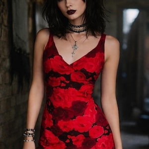 90s Red Black Mesh Dress - Etsy
