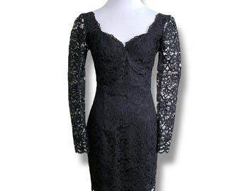 Vintage 90-tals Moda Int'l damklänning / Storlek 6 Petite / Vintage svart spetscocktailklänning / 90-tals vamp Goth Witchcore LBD