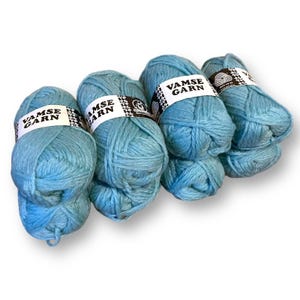 Vintage Rauma Garn Yarn / Lot of 8 Skeins / Sky Blue Worsted Wool / Made in Norway / Knitting Destash