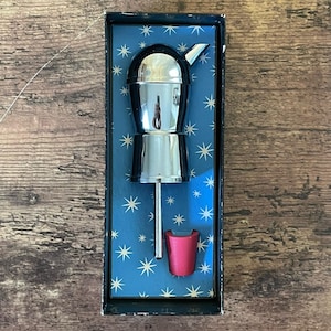 Vintage Mr Bartender Jigger Flaschengießer / MCM Barware / Chrombarzubehör in der Originalverpackung