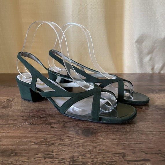 Vintage 1970 s Delman Shoes Size 7 Green Suede Leather Open Toe Women s Sandals Vintage Slingback Heels Etsy