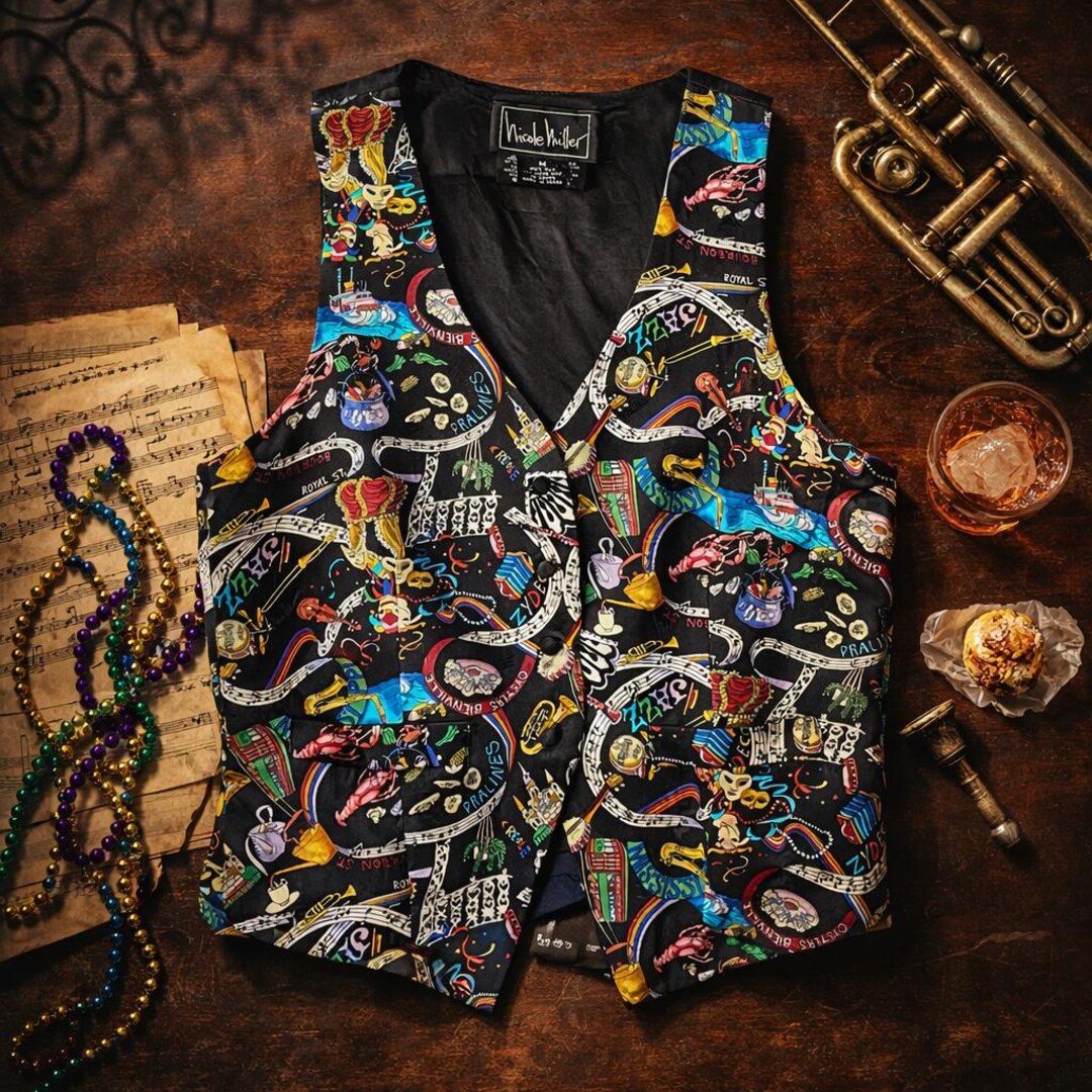 Vintage 90's Nicole Miller Women's Vest / Size Medium / Black Silk