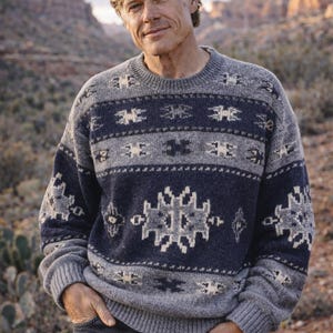 Suéter vintage Woolrich para hombre / Lana azul vaquero / Tejido tribal del suroeste / Talla grande