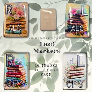 Antika böcker med blommor, samling av blyröntgenpennor