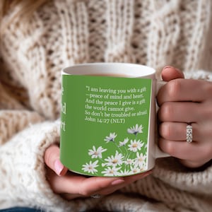Morning Prayer, Christian Coffee Mug, Peace of Mind + Heart, John 14:27, Scripture Mug, Jesus Mug, Gift for Mom, Peace Mug, Prayer Mug