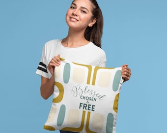 Christian Faux Suede Pillow, Blessed, Chosen & Free-Ephesians 1, Christian Home Decor, Decorative Pillow, Christian Inspirational Gift