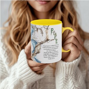 Psalm 23 Coffee Mug: Christian Scripture, Inspirational Gift, Cup Overflows with Peace, Morning Prayer, Inspirational Gift