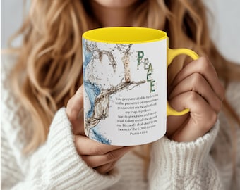 Psalm 23 Coffee Mug: Christian Scripture, Inspirational Gift, Cup Overflows with Peace, Morning Prayer, Inspirational Gift
