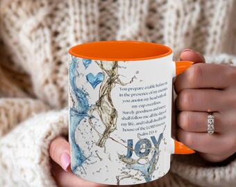 Psalm 23, Cup Overflows with Joy, Christian Coffee Mug, Psalm 23:5, Prayer Mug, Christian Gift, Inspirational Mug, Morning Prayer, Psalm Mug