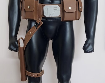 Handgjort läderbälte till Mandalorian-kostym – Yxvävar, hölster och påsar