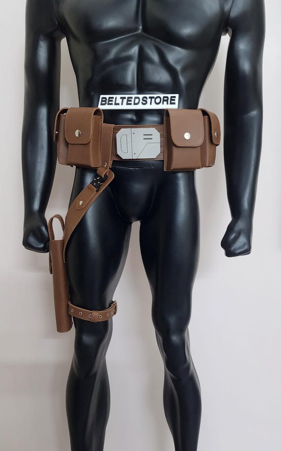 Handmade Leather Mandalorian Costume Belt – Axe Woves, Holster & Pouches