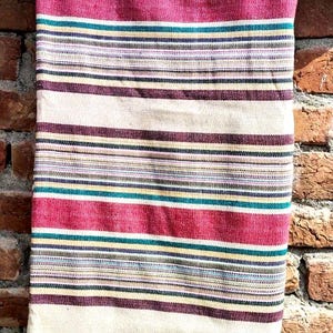 Handwoven Cotton Blend Blanket: Beige, Pink & Brown Striped Throw - 120x50 Inches