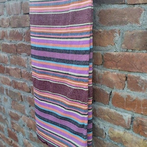 Handwoven Cotton Throw Blanket: Purple Striped Rustic Bed Runner