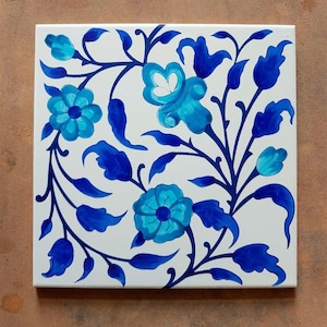 Mediterranean Tiles 8x8 inches set of 4 Hand-Painted zellige| Ceramic Wall and bathroom Tiles |  Choose or Mix Designs ,hamam tiles