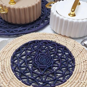 HandWoven Round Placemats ,plates charger | Rustic Handwoven Tablemats | Pink or Blue Placemats Set of 6 | 12 Inch Decorative Mats