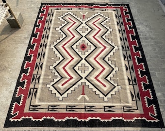 9x12 Navajo Handwoven Wool Area Rug |Light Brown Red Southwestern Large Rug|Native American Tribal Pattern Rug| Boho Living Room Rug 9 by 12