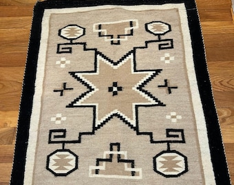 Earthy Tribal Rug, Southwestern Geometric Rug, Boho Area Rug, Navajo Style Rug, Neutral Beige Black Rug, Rustic Farmhouse Floor Carpet